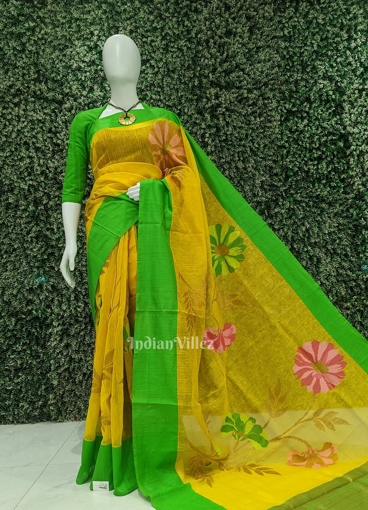Exclusive Yellow Green Floral Theme Tissue Banarasi Silk Saree