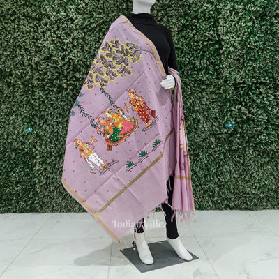 Lavender Rajo Theme Patachitra Chanderi Dupatta