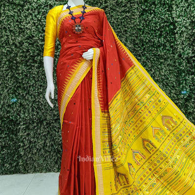 Red Yellow Dolabedi Sambalpuri Bomkai Silk Saree