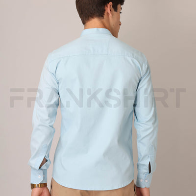 Frankshirt Chinese Collar Light Blue Tailored Fit Cotton Casual Shirt for Man