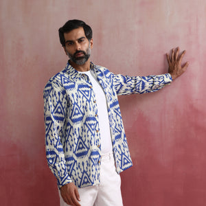 trueBrowns Men's Blue Ikat Cotton Shirt