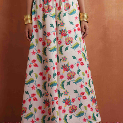 trueBrowns Off White Print Sharara Set