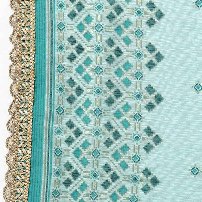 Sea Green Cotton blend Anarkali Kurta Pant With Dupatta VKSKD1463