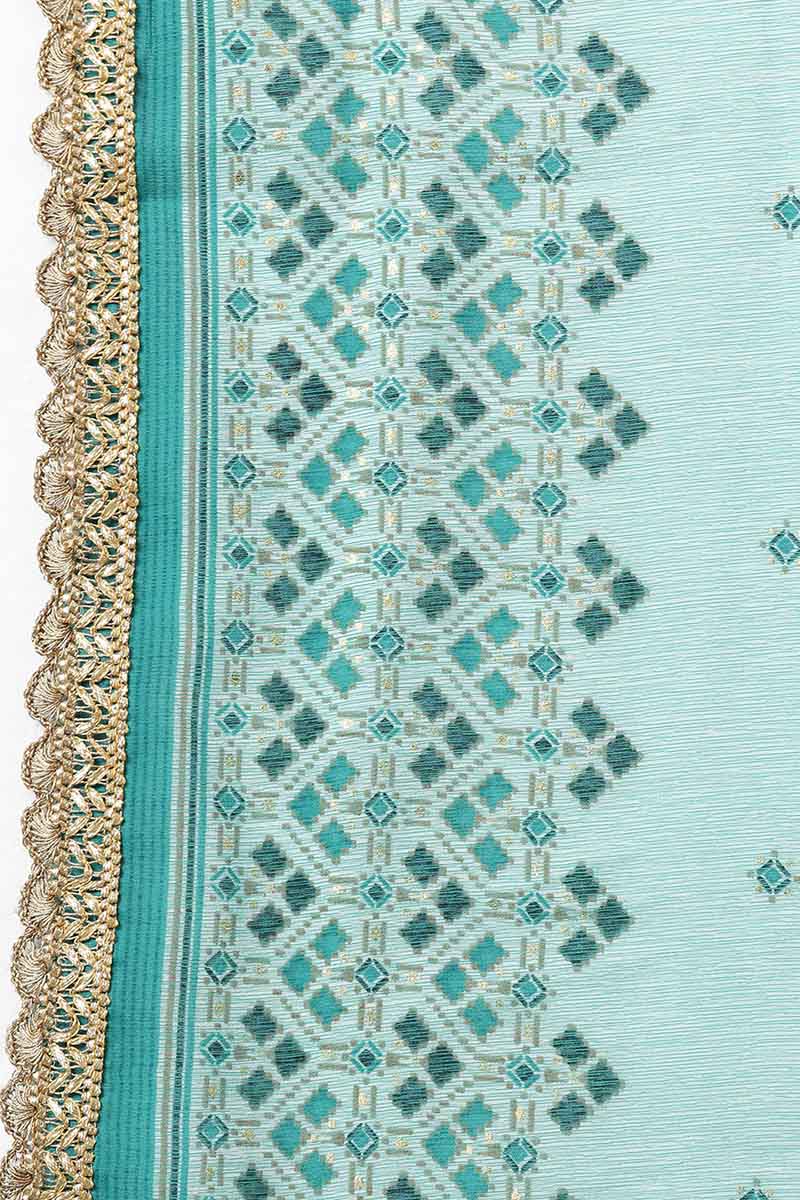 Sea Green Cotton blend Anarkali Kurta Pant With Dupatta VKSKD1463