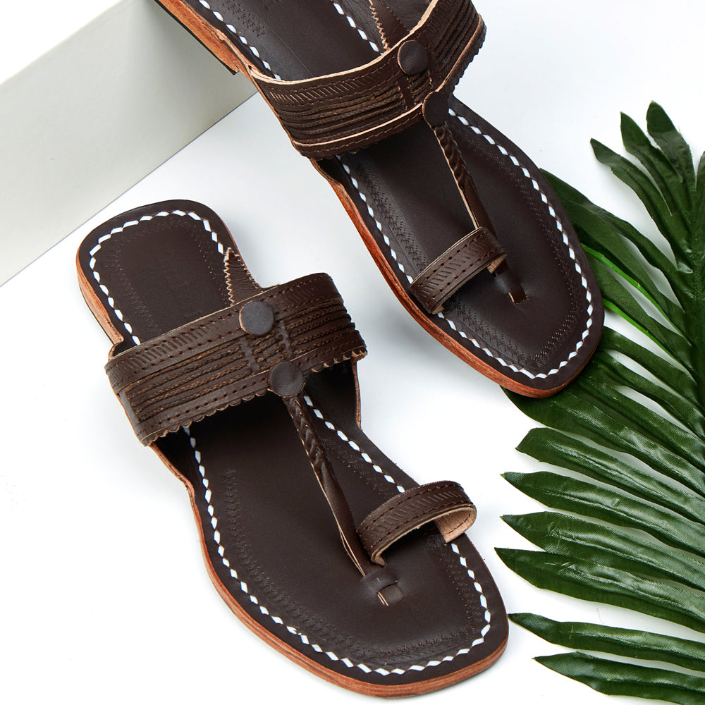 Brown Handstitched Leather Kolhapuri Women Slipper