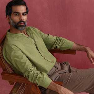 trueBrowns Men's Green Cotton Shirt