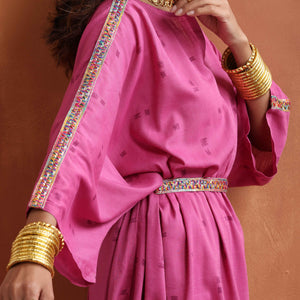 trueBrowns Pink Print Kaftan Kurta Co-ord Set