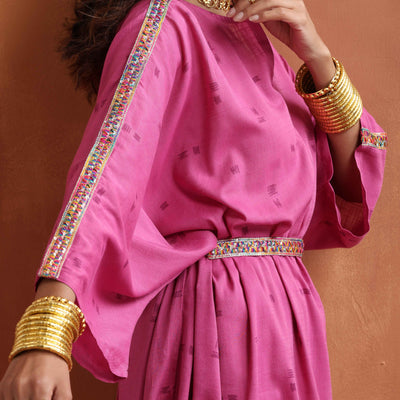 trueBrowns Pink Print Kaftan Kurta Co-ord Set