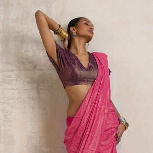 trueBrowns Pink Gold Metallic Ready To Wear Saree