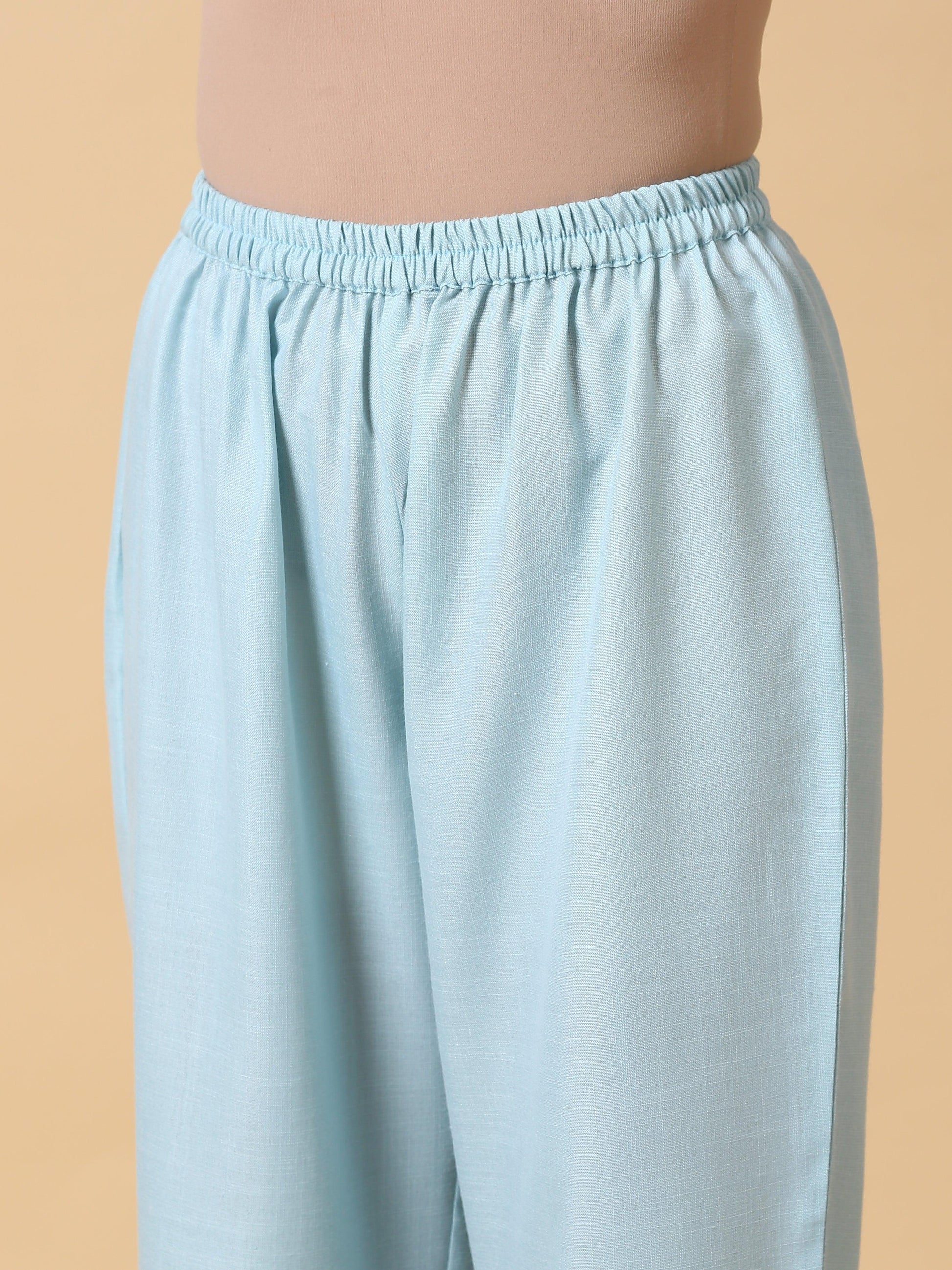 Cotton Linen Light Blue Sleeveless Co-Ord Set | Relove