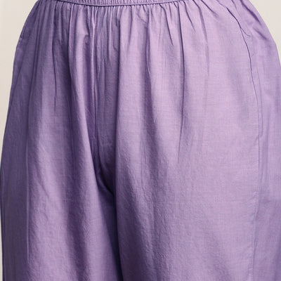 Purple Floral Embroidered Schiffli Pure Cotton Kurta With Trousers & Dupatta