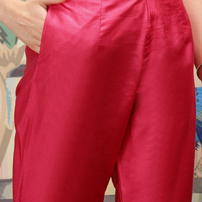 Floral Printed Round Neck Mirror Work Straight Kurta with Trousers & Dupatta