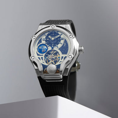 Asteroid Men Automatic Silver Dial Multi-Function Silicone Watch 777-P10306