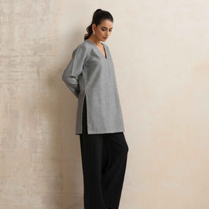 trueBrowns Grey Woollen High Slit Kurta