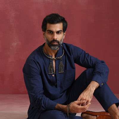 trueBrowns Men's Navy Cotton Co-ord set