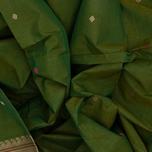 Leafy Green Handloom Kanchi Cotton Saree With Diamond Motifs