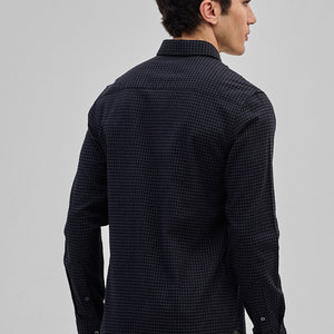 Black Mini Checks Slim Fit Shirt