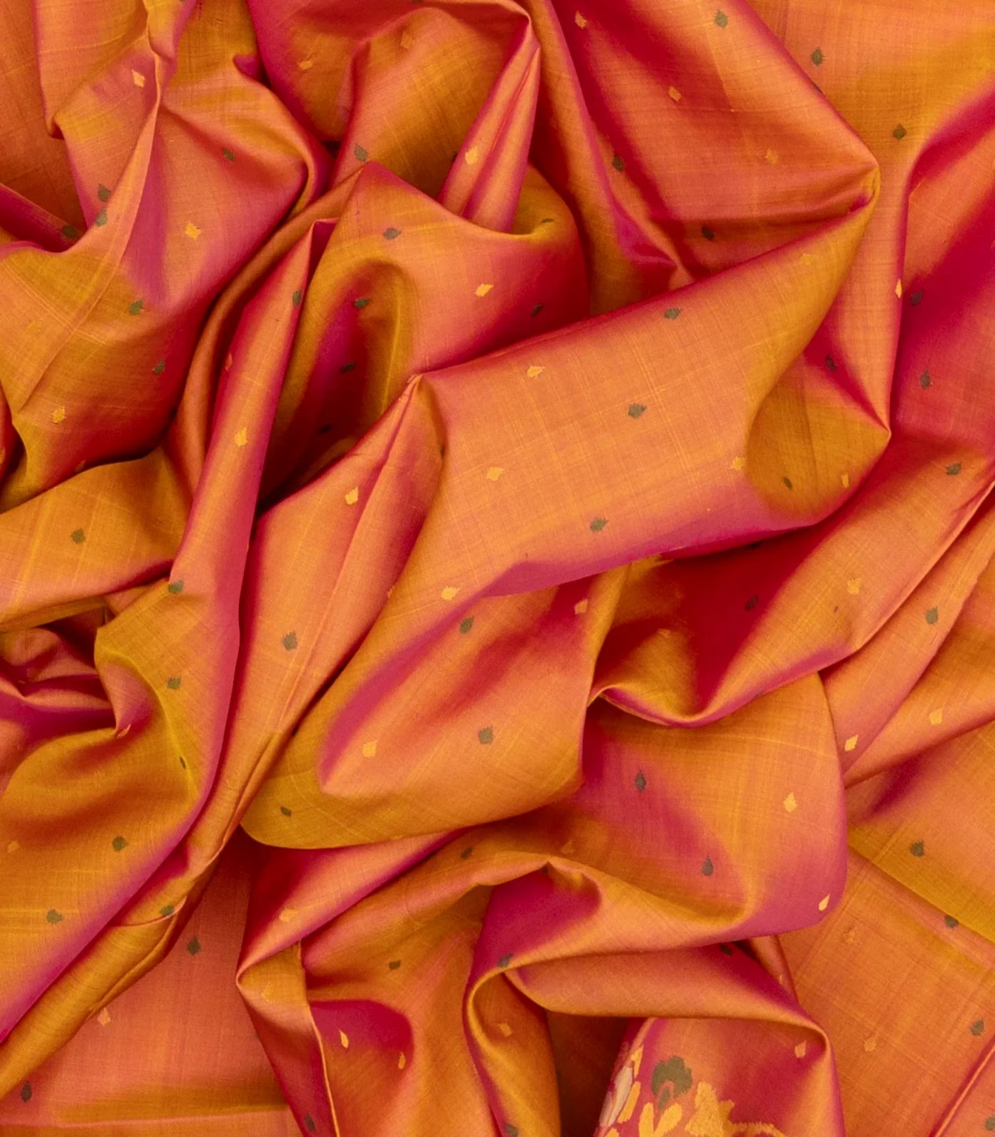 Orange Handloom Uppada Silk Saree With Droplet Zari Buttas