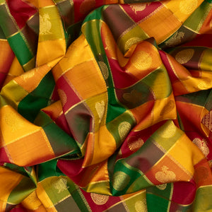 Multi Color Handloom Kanchipuram Silk Saree With Buttas