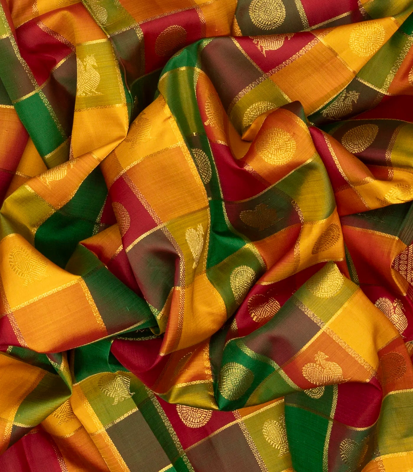 Multi Color Handloom Kanchipuram Silk Saree With Buttas