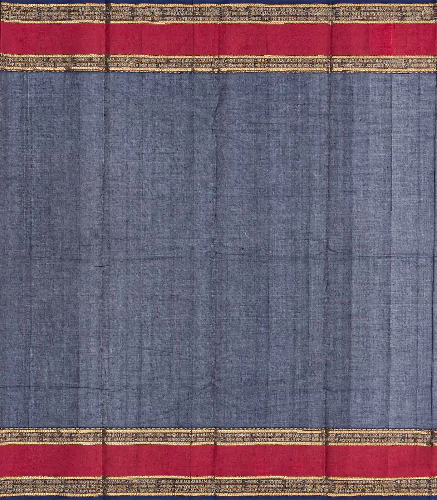 Navy Blue Handloom Kanchi Cotton Saree With Spear Buttas