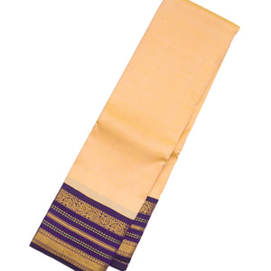 Light Peach Handloom Kanchipuram Korvai Silk Saree With Violet Border