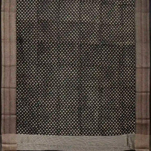 Black Woven Chanderi Printed Cotton Saree With Floral Print