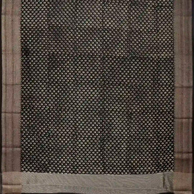 Black Woven Chanderi Printed Cotton Saree With Floral Print