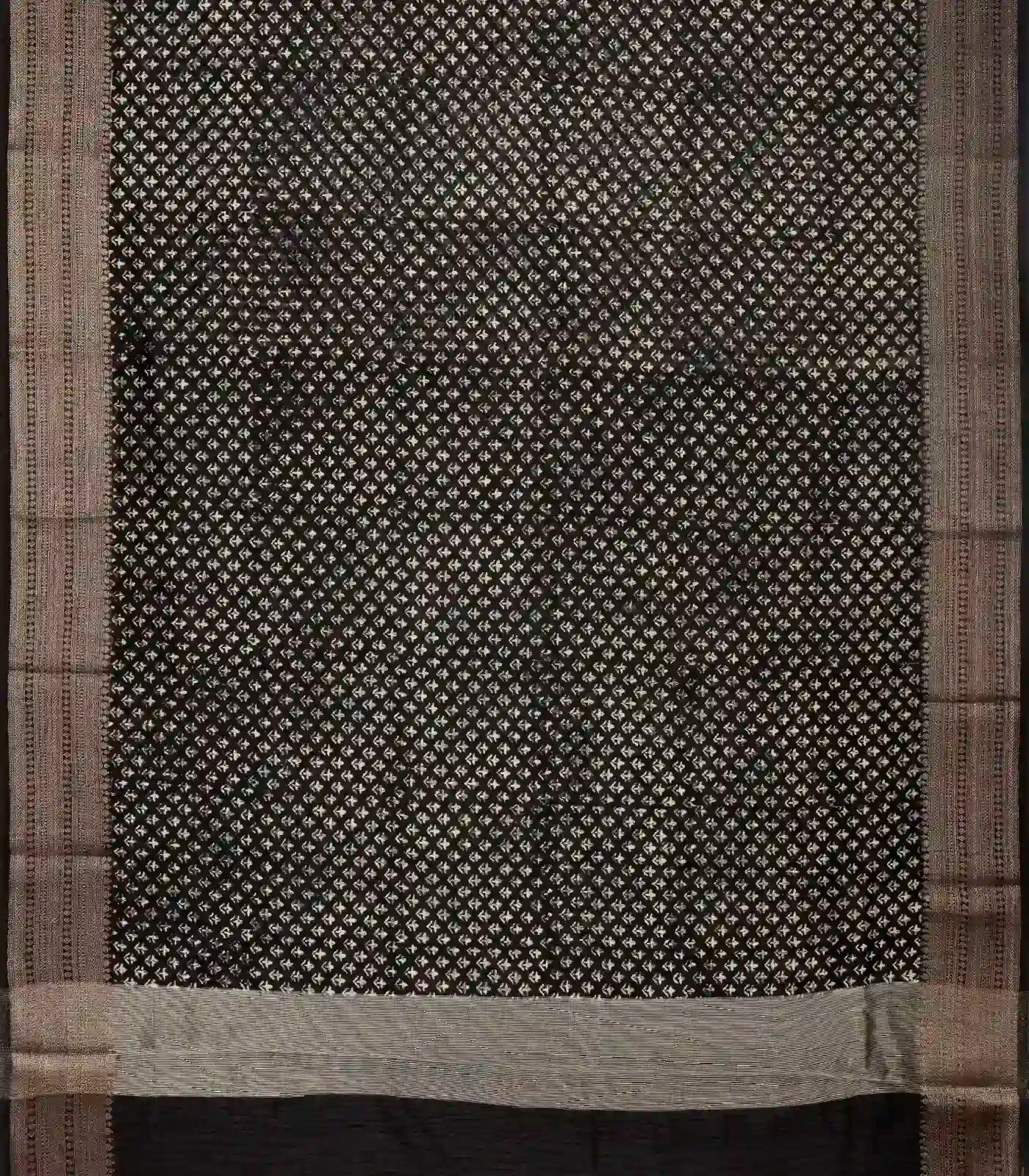 Black Woven Chanderi Printed Cotton Saree With Floral Print