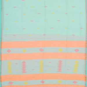 Turquoise Bengal Cotton Saree And Diamond Motifs