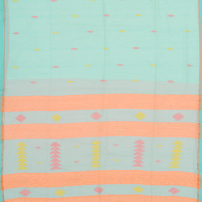Turquoise Bengal Cotton Saree And Diamond Motifs
