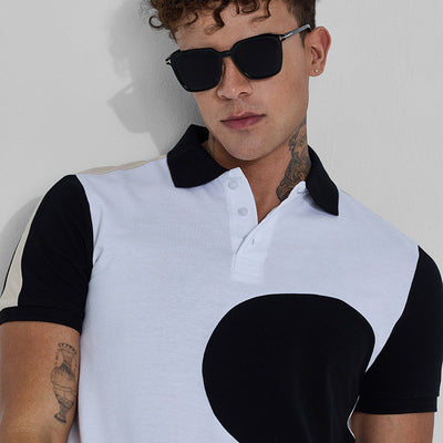 White Colourblocked Polo T-Shirt