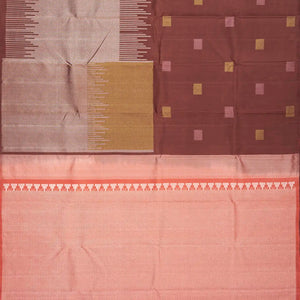 Chestnut Pink Handloom Kanchipuram Silk Saree With Square Buttas