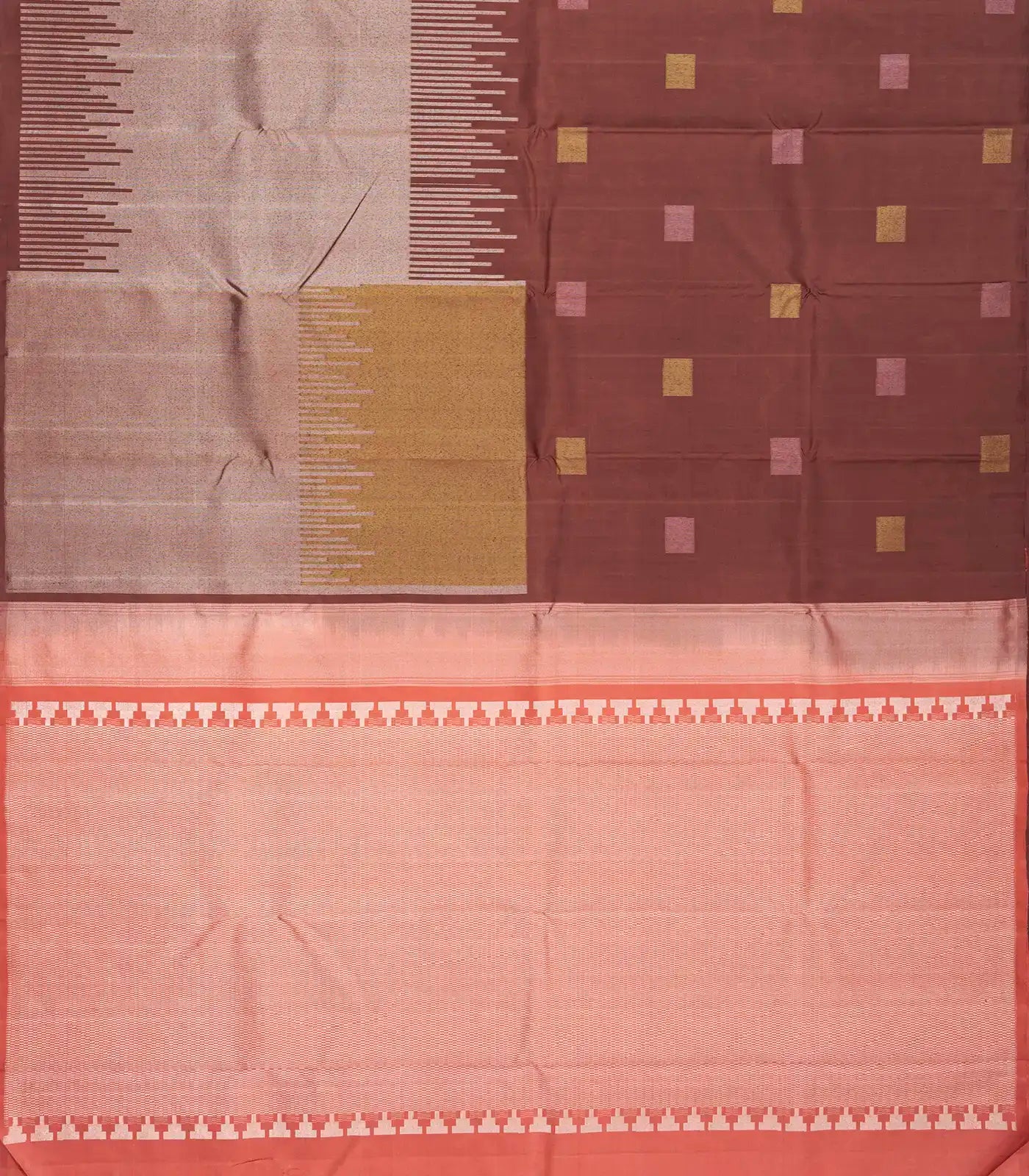 Chestnut Pink Handloom Kanchipuram Silk Saree With Square Buttas