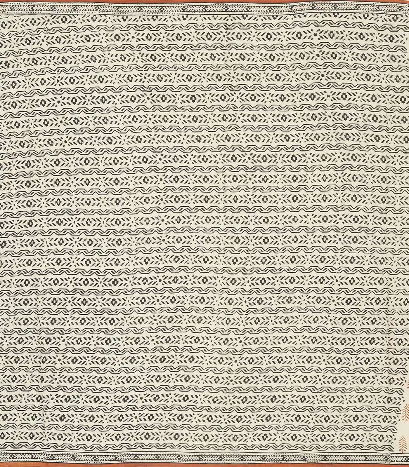 White Woven Jaipur Cotton Saree Printed With Red Floral Motifs