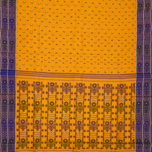 Mustard Bengal Cotton Saree With Triangle Motifs