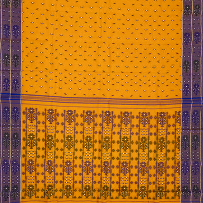 Mustard Bengal Cotton Saree With Triangle Motifs