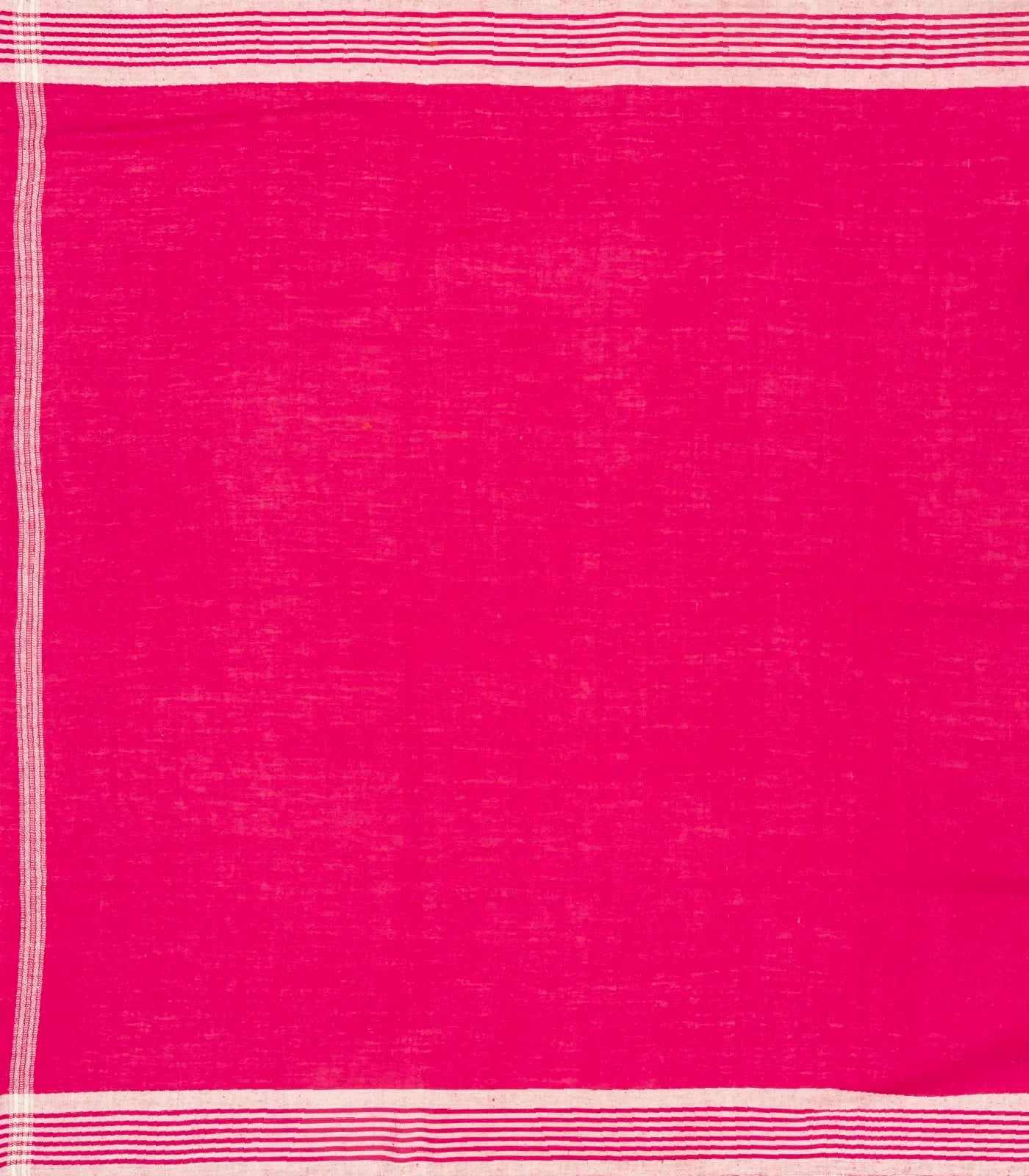 Hot Pink Handloom Bhujodi Cotton Saree With Buttas & Stripe Border