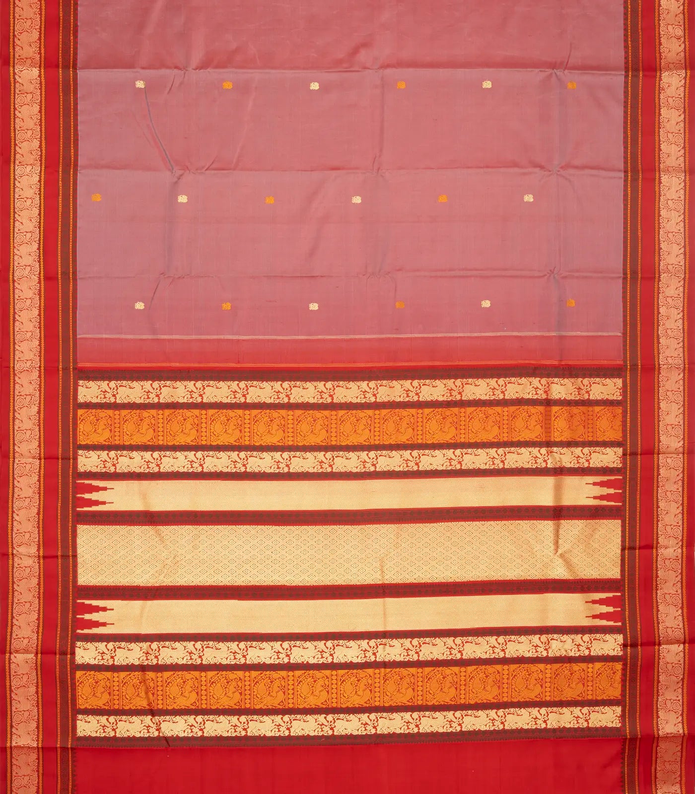 Dusty Pink Handloom Kanchipuram Silk Saree With Elephant Motifs
