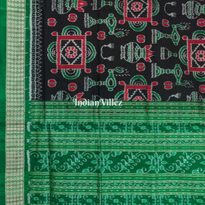 Black Green Kumbha Design With Patli Exclusive Sambalpuri Ikat Silk Saree