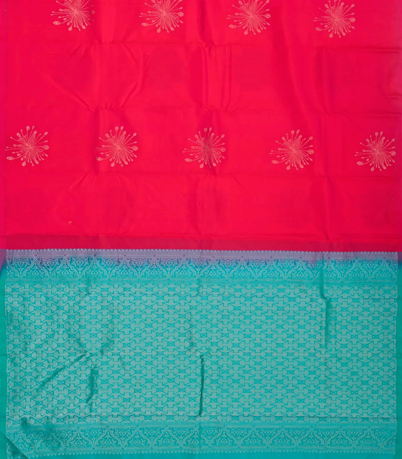 Pink Silk Saree With Floral Motifs & Contrast Pallu