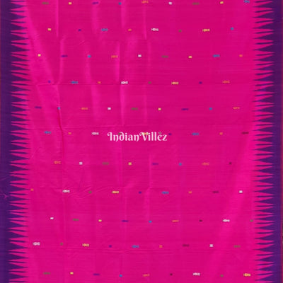 Pink Purple Fish/Flower Motif Contemporary Silk Saree