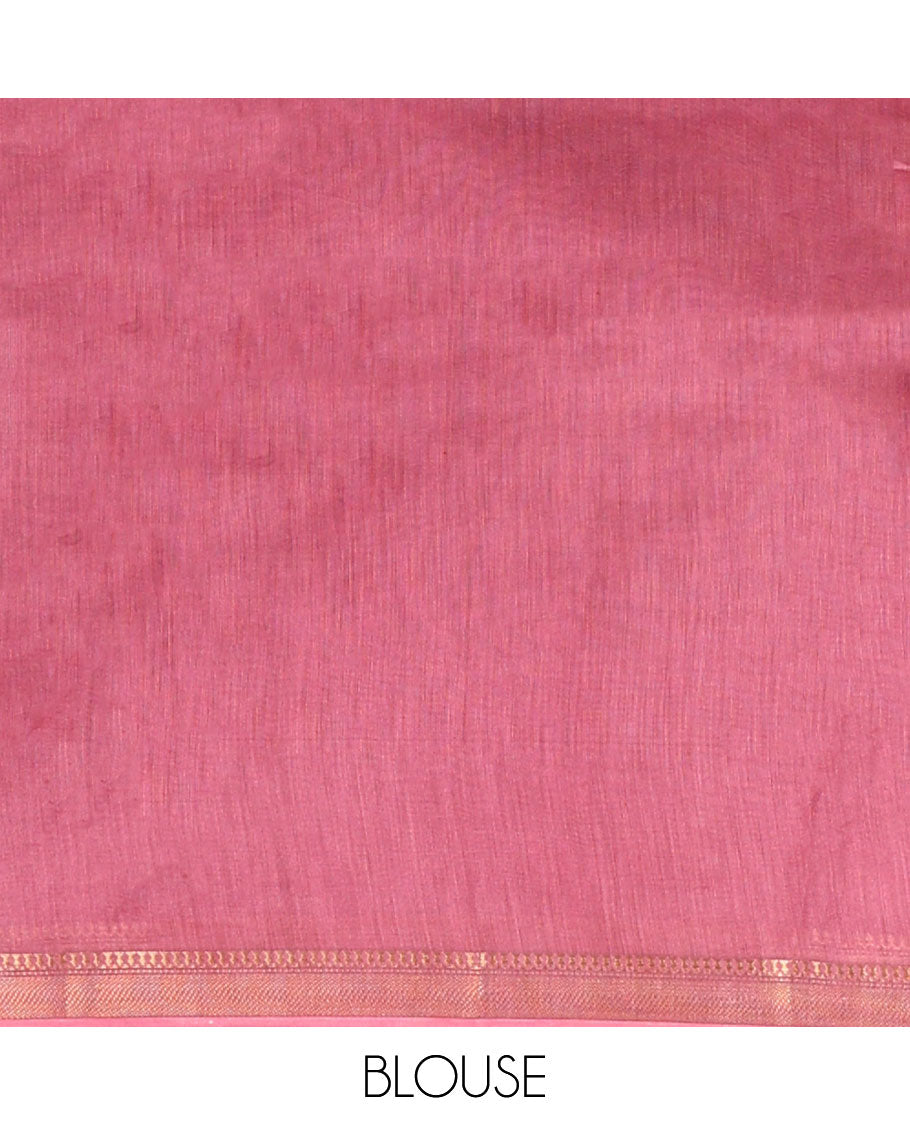 Redheart motifs chanderi cotton saree with self zari border & striped zari pallu