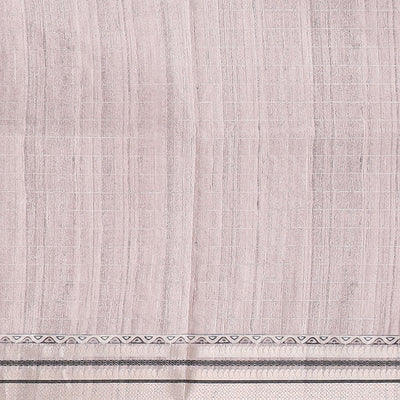 Purple checked semi-banaras tussar saree with contrast jacquard border & striped pallu