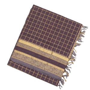 Grey Handloom Silk Cotton Saree With Zari Checks