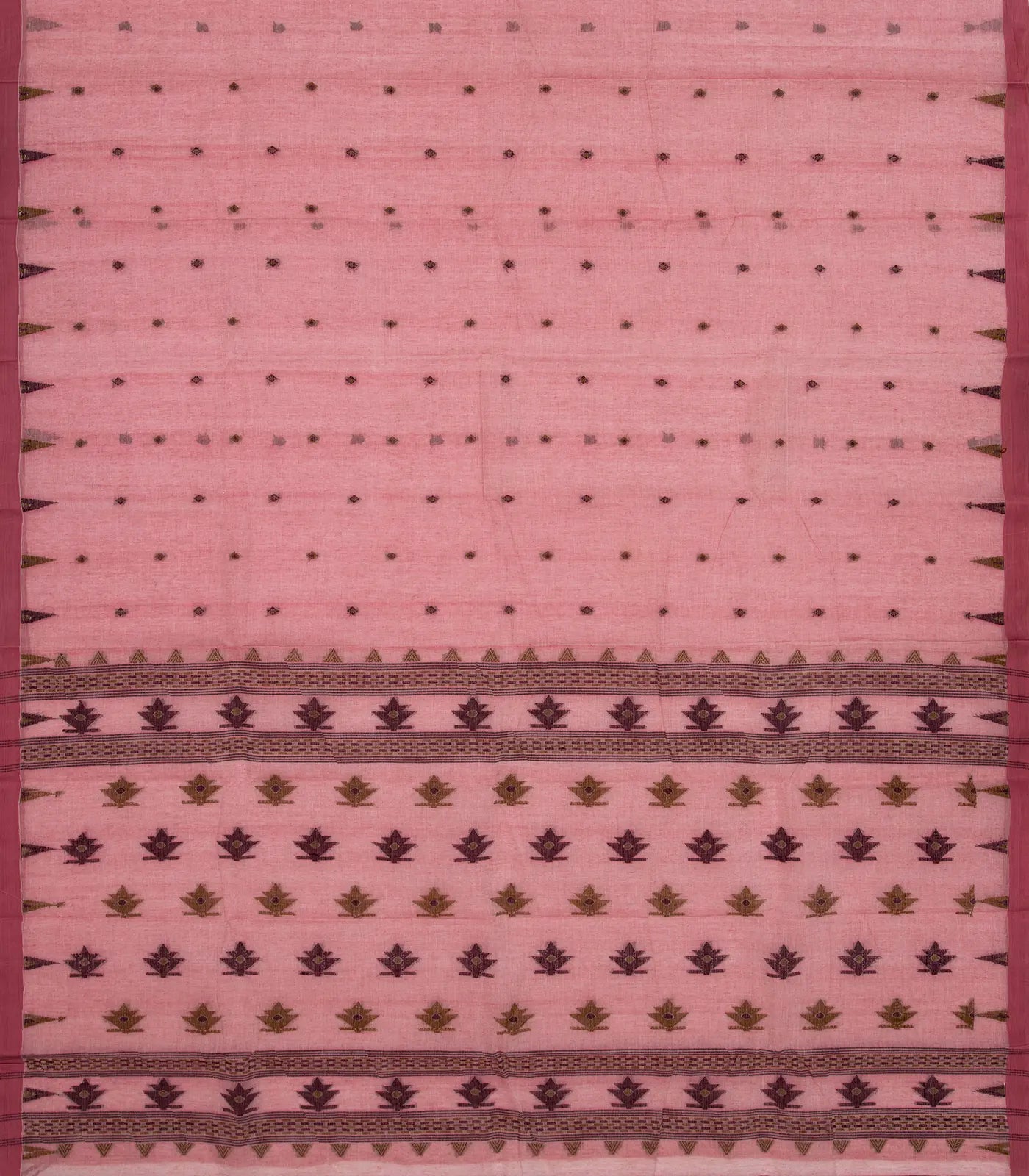 Chestnut Pink Bengal Cotton Saree With Diamond Motifs