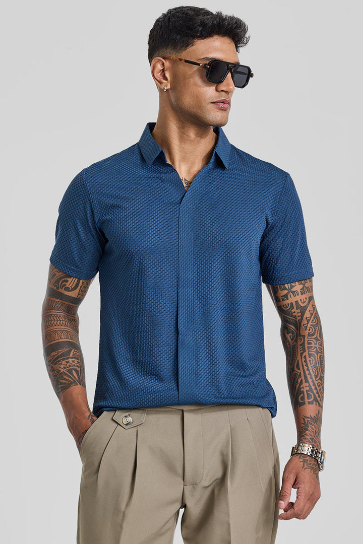 Blue Textured Polo T-Shirt