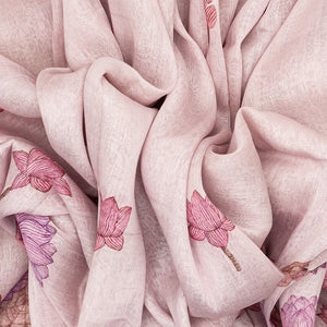 Taupe Handwoven Linen Saree Printed With Floral Motifs