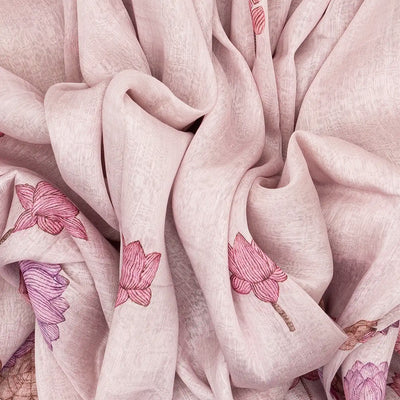 Taupe Handwoven Linen Saree Printed With Floral Motifs