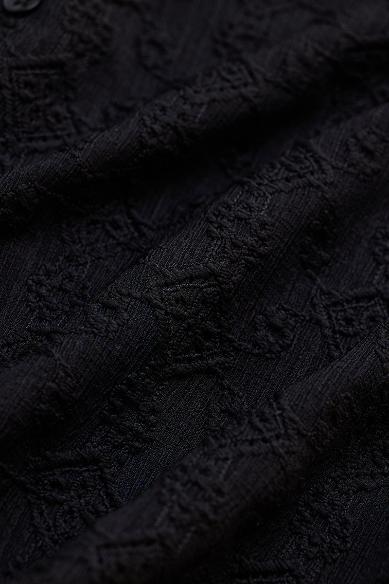 Black Mandarin Self-Design Shirt